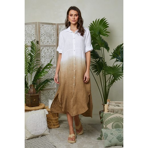 Le Monde du Lin Lniana sukienka w kolorze jasnobrązowym - id: 15517996 - marki Le Monde Du Lin - 172441983 Le Monde du Lin Lniana sukienka w kolorze jasnobrązowym ze sklepu Limango Polska w kategorii Sukienki - zdjęcie 172441983