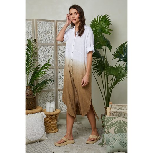 Lin Passion Lniana sukienka w kolorze jasnobrązowym Lin Passion 40/42 promocja Limango Polska