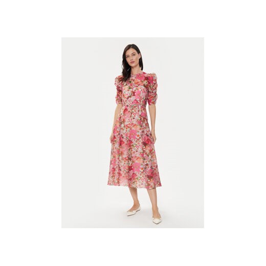Sukienka Ted Baker midi na sylwestra różowa z okrągłym dekoltem