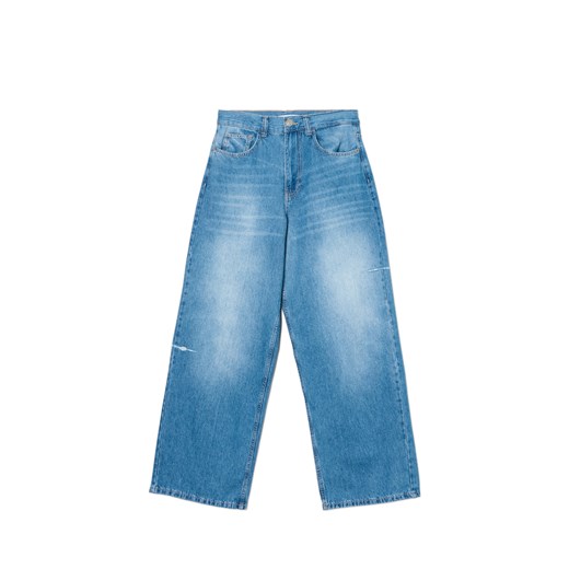 Cropp - Baggy z efektem sprania - niebieski ze sklepu Cropp w kategorii Spodnie damskie - zdjęcie 172529434