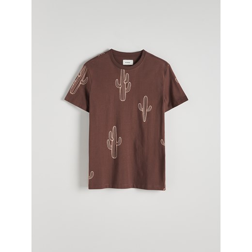 Reserved - T-shirt regular z nadrukiem allover - brązowy ze sklepu Reserved w kategorii T-shirty męskie - zdjęcie 172530174