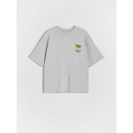 Reserved - T-shirt oversize z nadrukiem - jasnoszary ze sklepu Reserved w kategorii T-shirty chłopięce - zdjęcie 172530180
