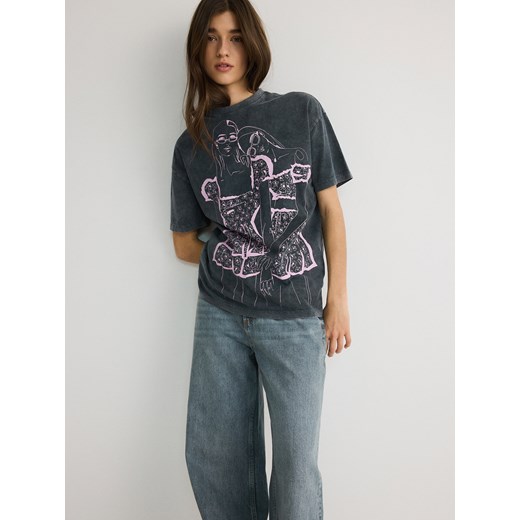 Reserved - T-shirt z nadrukiem - ciemnoszary ze sklepu Reserved w kategorii Bluzki damskie - zdjęcie 172530252