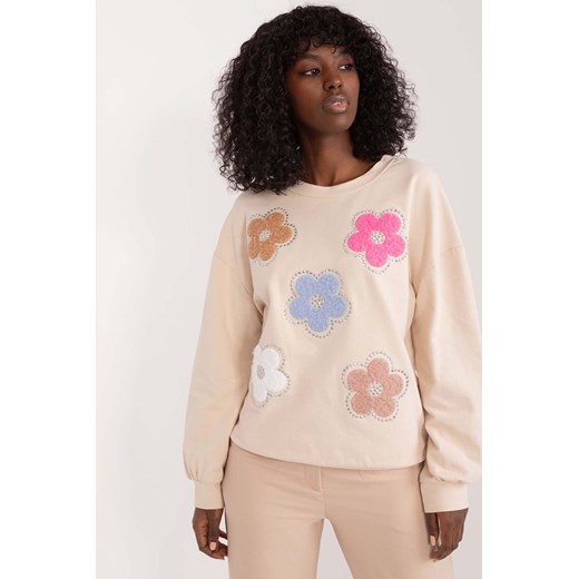 Bawełniana bluza beżowa damska w kwiaty Italy Moda one size okazja 5.10.15