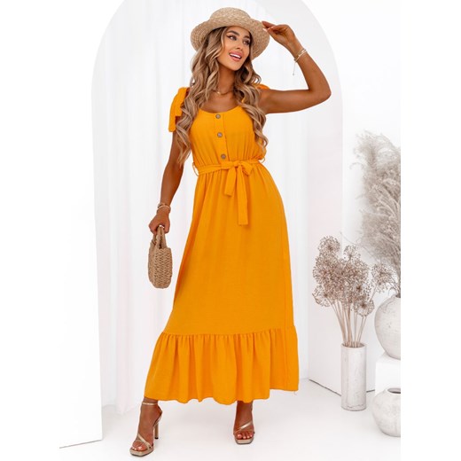 Sukienka Pakuten z okrągłym dekoltem pomarańczowy elegancka maxi 