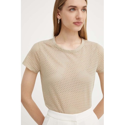 BOSS t-shirt damski kolor beżowy 50521922 ze sklepu ANSWEAR.com w kategorii Bluzki damskie - zdjęcie 172533972