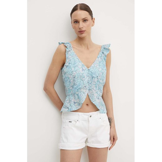 Pepe Jeans top bawełniany EMILIA kolor niebieski wzorzysta PL304799 ze sklepu ANSWEAR.com w kategorii Bluzki damskie - zdjęcie 172534102