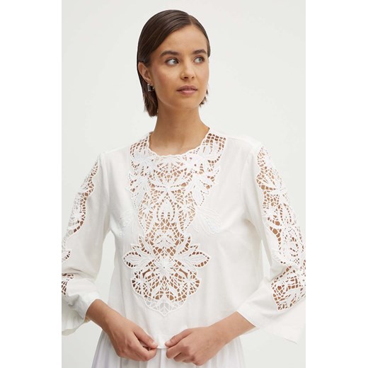 Sisley bluzka bawełniana damska kolor biały gładka ze sklepu ANSWEAR.com w kategorii Bluzki damskie - zdjęcie 172534124