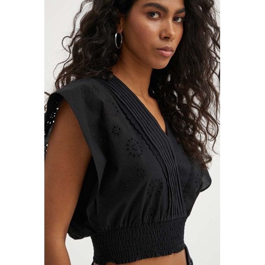 The Kooples bluzka bawełniana damska kolor czarny gładka FTOP28028K ze sklepu ANSWEAR.com w kategorii Bluzki damskie - zdjęcie 172534134