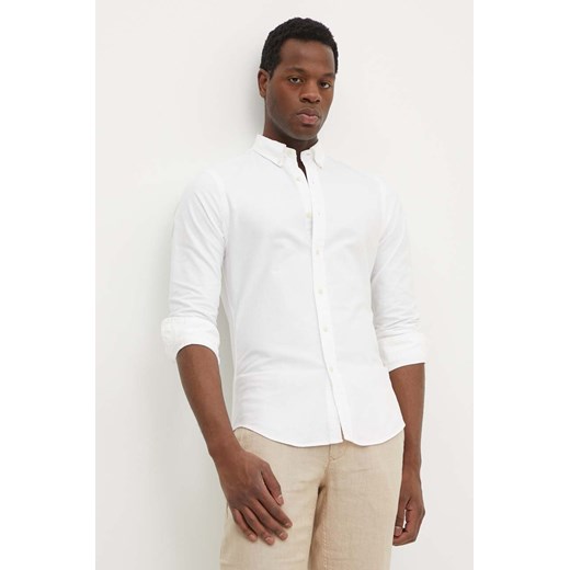 Polo Ralph Lauren koszula bawełniana męska kolor biały slim z kołnierzykiem button-down 710674095002 ze sklepu ANSWEAR.com w kategorii Koszule męskie - zdjęcie 172534303
