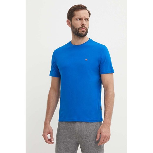 Napapijri t-shirt bawełniany SALIS męski kolor niebieski gładki NP0A4H8DB2L1 ze sklepu ANSWEAR.com w kategorii T-shirty męskie - zdjęcie 172534653