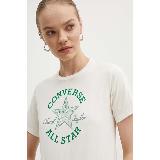 Converse t-shirt bawełniany kolor beżowy z nadrukiem 10026362-A04 Converse L ANSWEAR.com