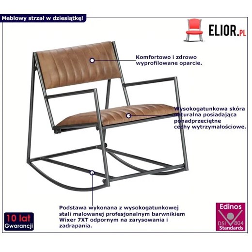 Jasno brązowy fotel bujany ze skóry naturalnej do salonu -Tono Elior One Size Edinos.pl