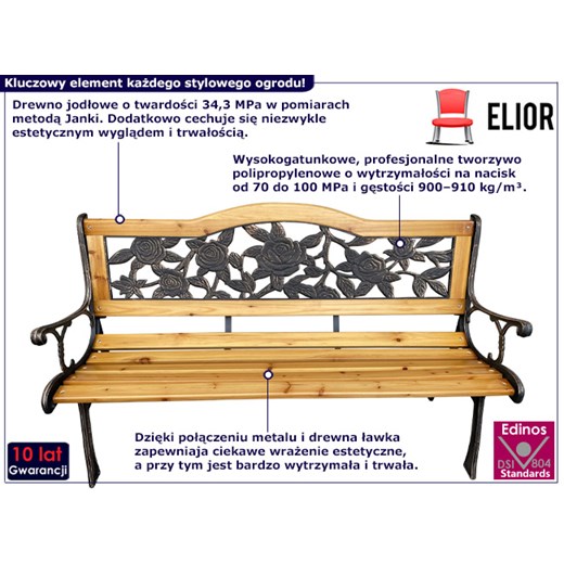 Drewniana ławka ogrodowa z oparciem i podłokietnikami - Elgros 3X Elior One Size promocja Edinos.pl