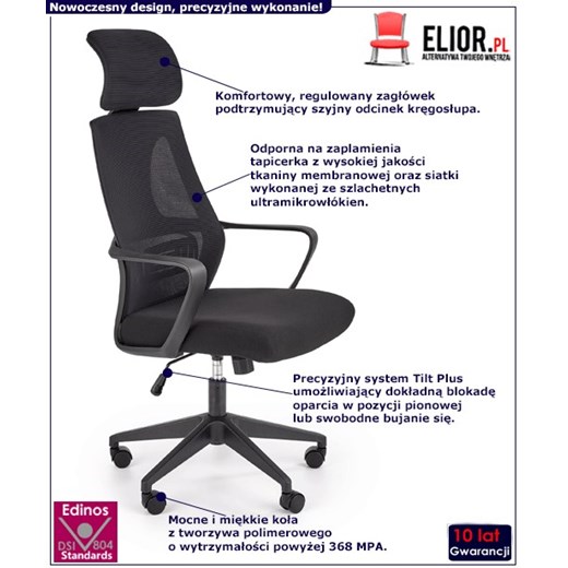 Ergonomiczny czarny fotel biurowy obrotowy - Mercury Elior One Size Edinos.pl