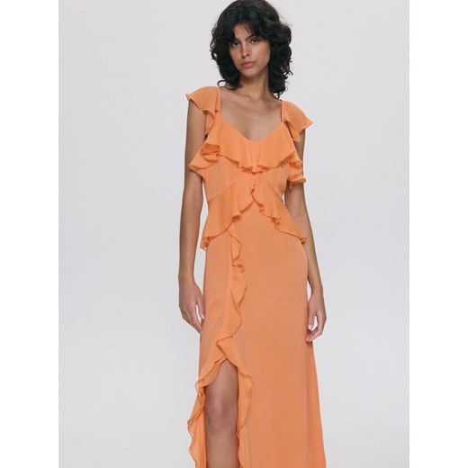 Reserved - Sukienka midi - pomarańczowy ze sklepu Reserved w kategorii Sukienki - zdjęcie 172539520