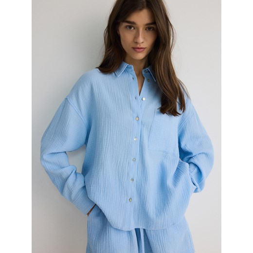 Reserved - Koszula z bawełnianego muślinu - jasnoniebieski ze sklepu Reserved w kategorii Koszule damskie - zdjęcie 172539650