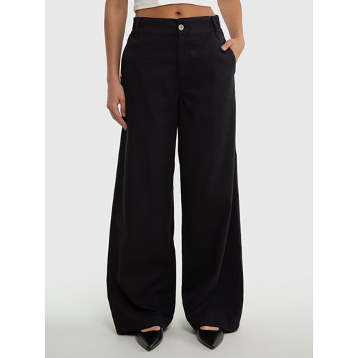 Spodnie damskie z szeroką nogawką z dodatkiem lnu czarne Malu 907 ze sklepu Big Star w kategorii Spodnie damskie - zdjęcie 172540893