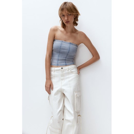 H & M - Prążkowany top bandeau z płaskimi szwami - Niebieski ze sklepu H&M w kategorii Bluzki damskie - zdjęcie 172547750