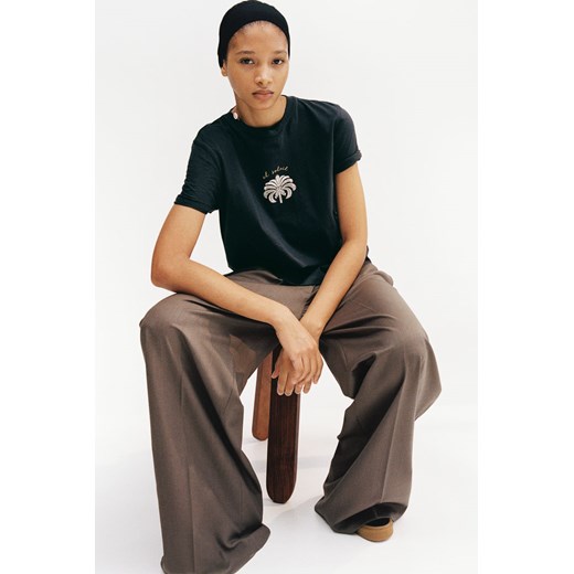 H & M - Bawełniany T-shirt - Szary ze sklepu H&M w kategorii Bluzki damskie - zdjęcie 172547784