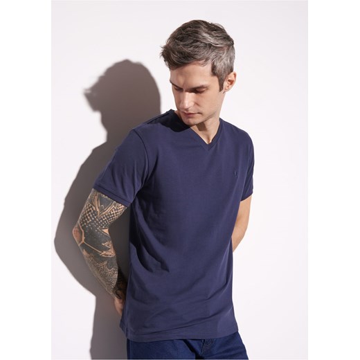 Granatowy basic T-shirt męski z logo Ochnik One Size OCHNIK okazyjna cena