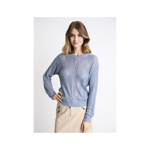 Niebieski ażurowy sweter damski Ochnik One Size promocyjna cena OCHNIK