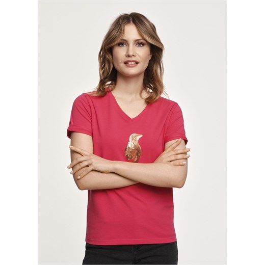 Różowy T-shirt damski z aplikacją wilgi Ochnik One Size promocyjna cena OCHNIK
