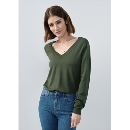 Zielony sweter z dekoltem V-neck Ochnik One Size OCHNIK promocyjna cena