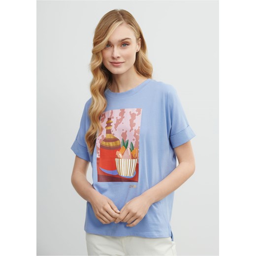 Błękitny T-shirt damski z printem Ochnik One Size OCHNIK wyprzedaż