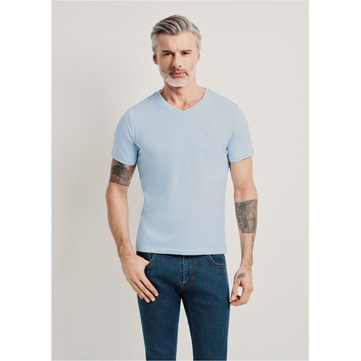 Błękitny basic T-shirt męski z logo Ochnik One Size wyprzedaż OCHNIK