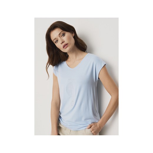 Jasnoniebieski T-shirt damski z aplikacją Ochnik One Size wyprzedaż OCHNIK