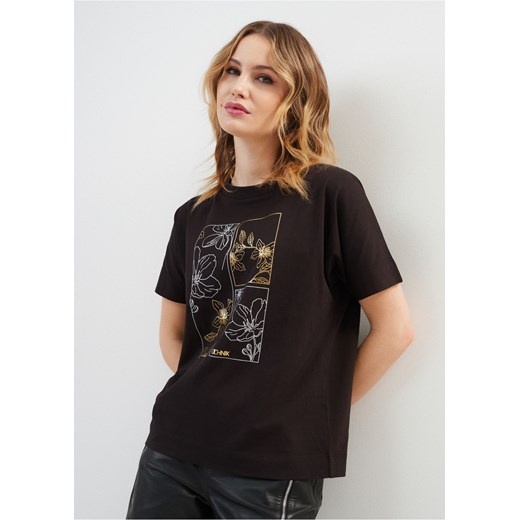Czarny bawełniany T-shirt damski z aplikacją Ochnik One Size okazyjna cena OCHNIK