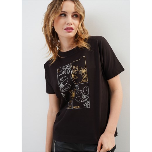 Czarny bawełniany T-shirt damski z aplikacją Ochnik One Size okazyjna cena OCHNIK