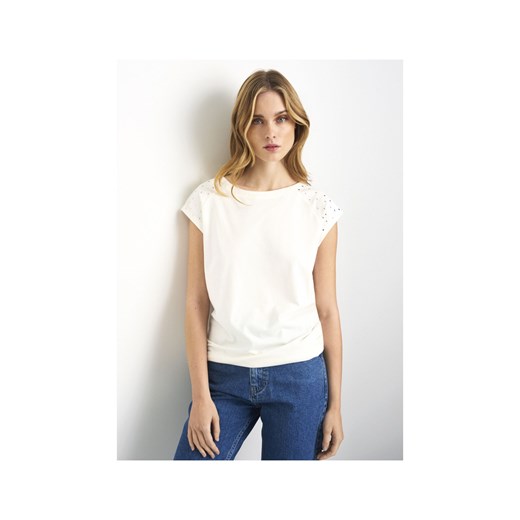 Mleczny T-shirt damski z aplikacją Ochnik One Size promocja OCHNIK