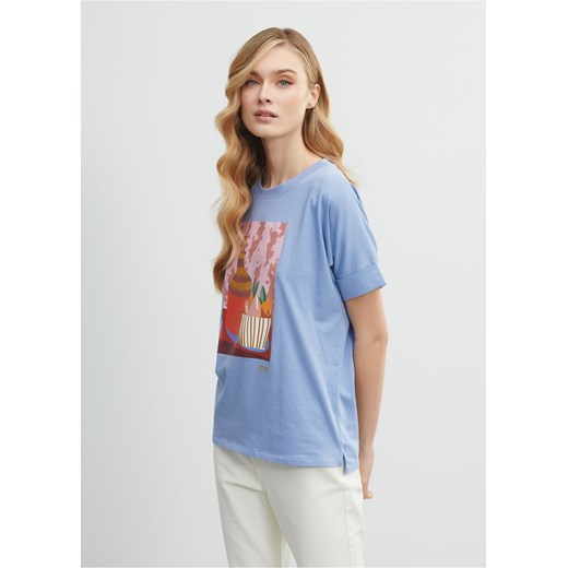Błękitny T-shirt damski z printem Ochnik One Size promocja OCHNIK
