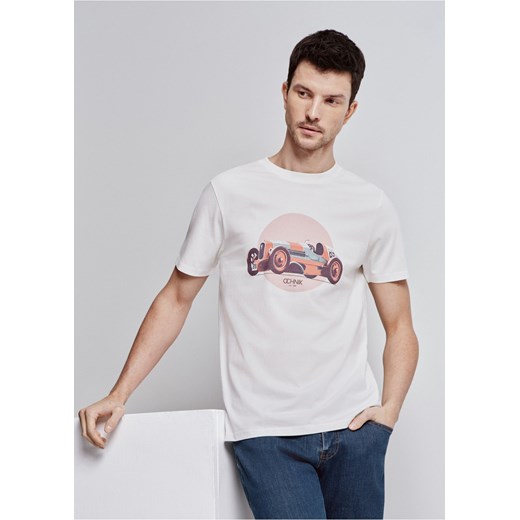 Kremowy T-shirt męski z nadrukiem Ochnik One Size OCHNIK