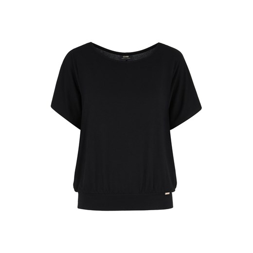 Ochnik bluzka damska z okrągłym dekoltem czarna z wiskozy z krótkim rękawem na wiosnę 