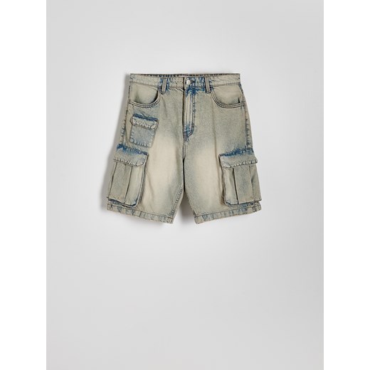 Reserved - Jeansowe szorty cargo - musztardowy ze sklepu Reserved w kategorii Spodenki męskie - zdjęcie 172573694