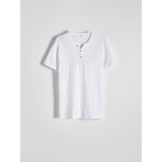 Reserved - T-shirt henley slim fit - biały ze sklepu Reserved w kategorii T-shirty męskie - zdjęcie 172573734