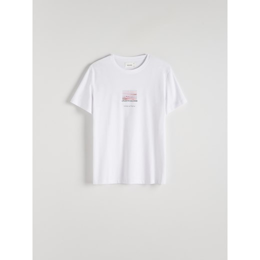Reserved - T-shirt regular z nadrukiem - biały ze sklepu Reserved w kategorii T-shirty męskie - zdjęcie 172573782