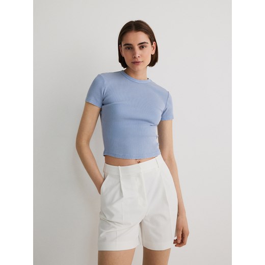 Reserved - Bawełniany t-shirt w prążek - jasnoniebieski ze sklepu Reserved w kategorii Bluzki damskie - zdjęcie 172573873