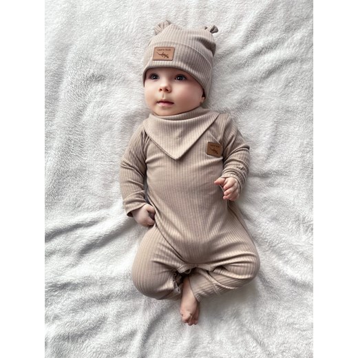 Brązowy pajac niemowlęcy z dzianiny prążkowej - 100% bawełna - Lagarto Verde ze sklepu 5.10.15 w kategorii Pajacyki - zdjęcie 172574082