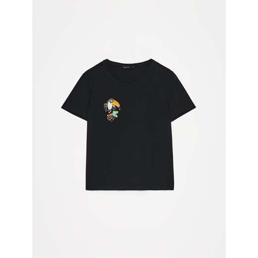Mohito - Czarny t-shirt z aplikacją - czarny ze sklepu Mohito w kategorii Bluzki damskie - zdjęcie 172575931