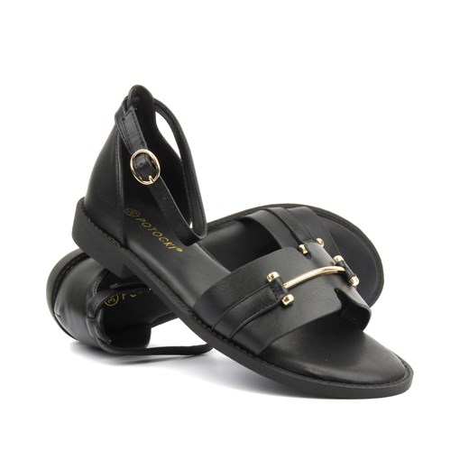 Eleganckie sandały damskie - Potocki 24-21322, czarne ze sklepu ulubioneobuwie w kategorii Sandały damskie - zdjęcie 172576312