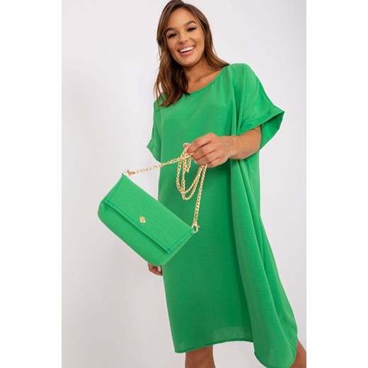 Sukienka zielona IVET w serek z długimi rękawami 