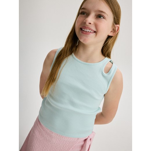Reserved - Top z wycięciami - jasnoturkusowy ze sklepu Reserved w kategorii Bluzki dziewczęce - zdjęcie 172578701