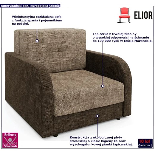 Rozkładana sofa jednoosobowa jasny brąz + ciemny brąz - Folken 3X Elior One Size Edinos.pl