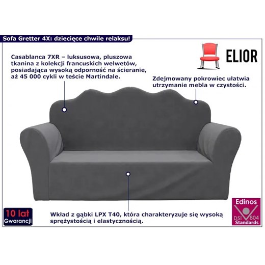 Podwójna sofa dziecięca z miękkiego pluszu antracyt - Gretter 4X Elior One Size promocja Edinos.pl