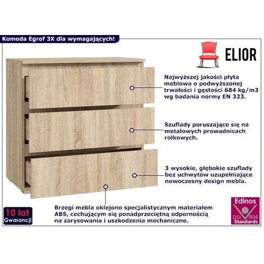 Komoda z 3 szufladami dąb sonoma 80 cm - Egrof 3X Elior One Size promocja Edinos.pl