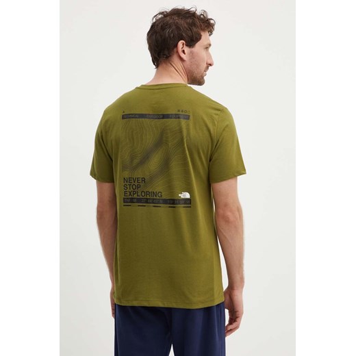 The North Face t-shirt sportowy Foundation Mountain Lines kolor zielony z nadrukiem NF0A8830PIB1 ze sklepu ANSWEAR.com w kategorii T-shirty męskie - zdjęcie 172580194